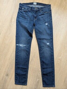 Hudson Colette Mid Rise Crue Dark Blue Distressed Skinny Jeans 30 10